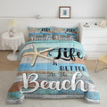 Manfei Beach Starfish Comforter Set King Size, Life Is Better At The Beach Quilt Set With 2 Pillowcases, Rustic Farmhouse Style