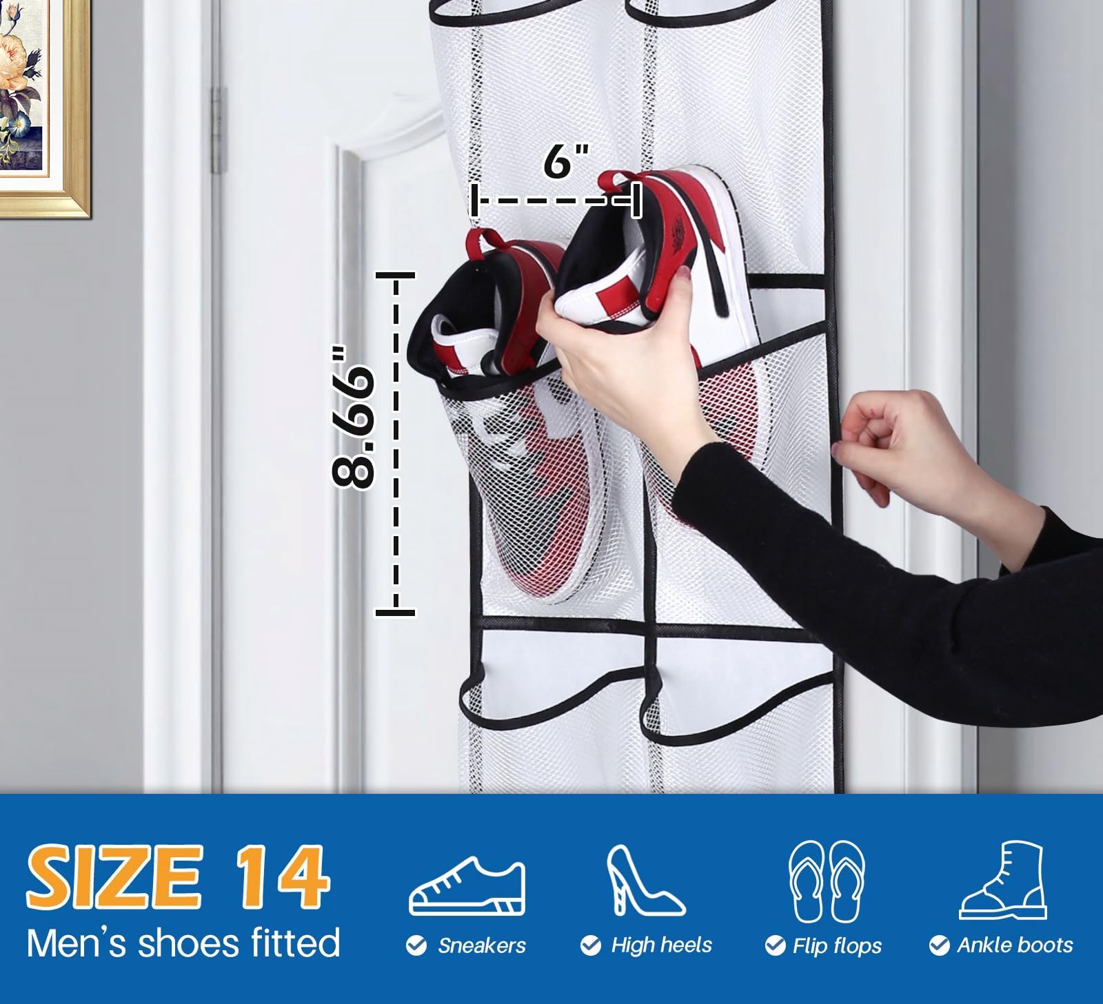 Misslo Narrow Over The Door Shoe Organizer 14 Large Pockets Door Shoe Hanger Hanging Shoe Rack For Closet Cruise Ship Essential,White, 2 Pack