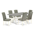 East West Furniture X097El207-7 7 Piece Dining Room Table Set Consist Of A Rectangle Kitchen Table With X-Legs And 6 Gray Linen Fabric Parson Dining Chairs, 40X72 Inch, Multi-Color