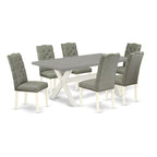 East West Furniture X097El207-7 7 Piece Dining Room Table Set Consist Of A Rectangle Kitchen Table With X-Legs And 6 Gray Linen Fabric Parson Dining Chairs, 40X72 Inch, Multi-Color