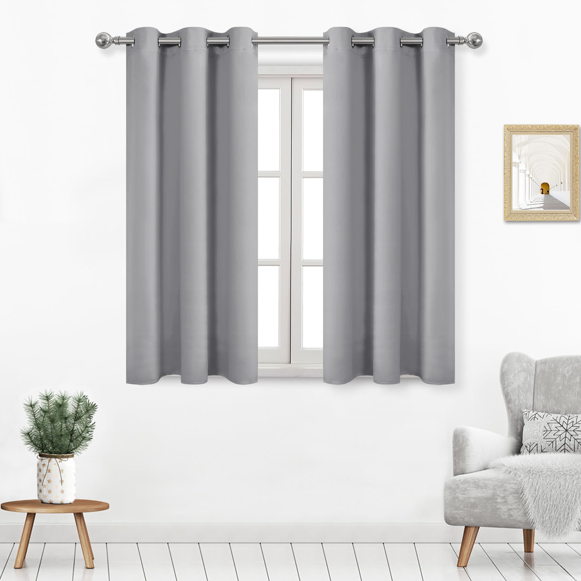 Dwcn Silver Grey Blackout Curtains Room Darkening Grommet Thermal Insulated Light Blocking W 42 X L 54 Inch Length Curtain Panel