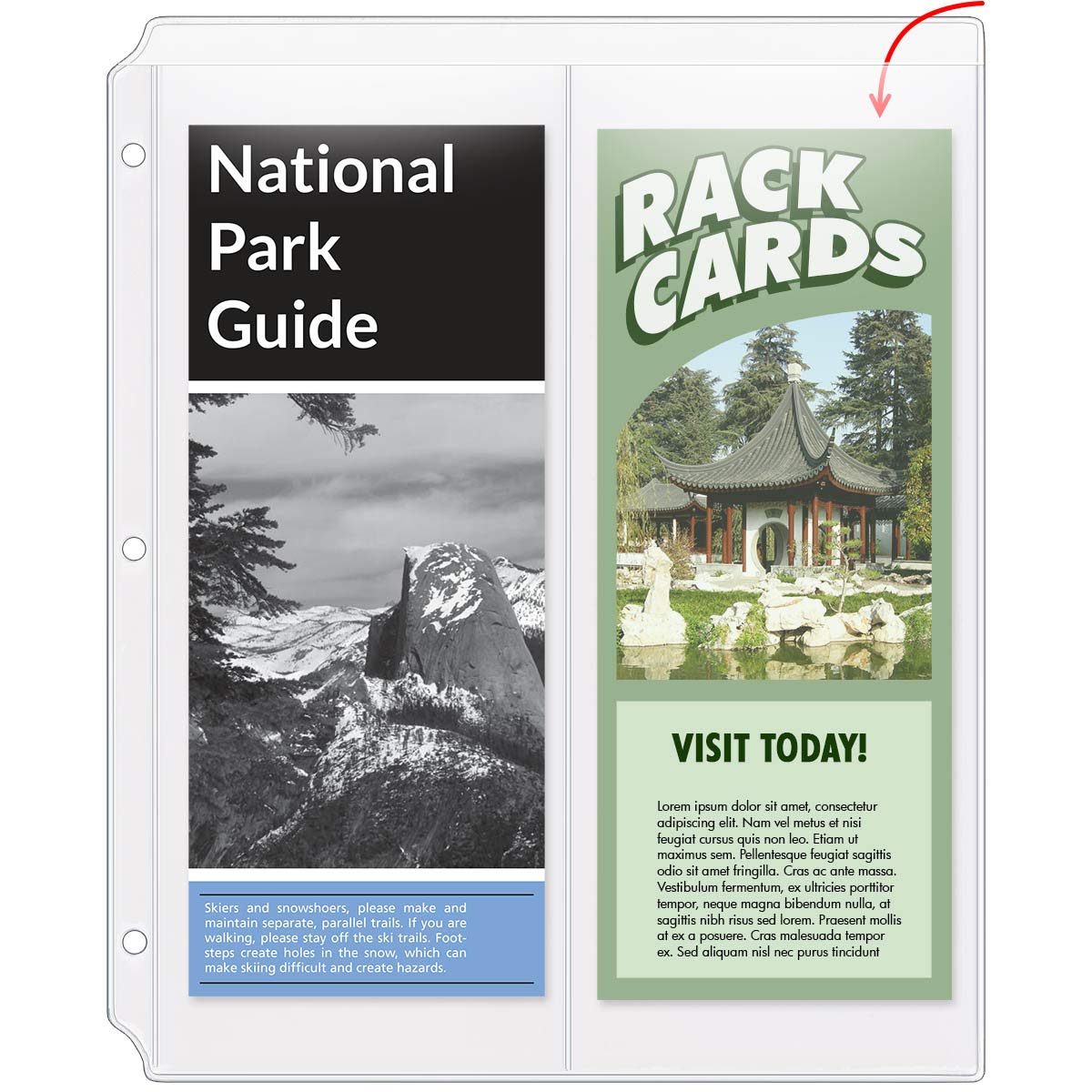 Storesmart - Rack Cards/Envelopes Binder Page For 3-Ring Binders - Two 4 ' X 11' Pockets - Clear Vinyl Plastic - 25 Pack - Rmc