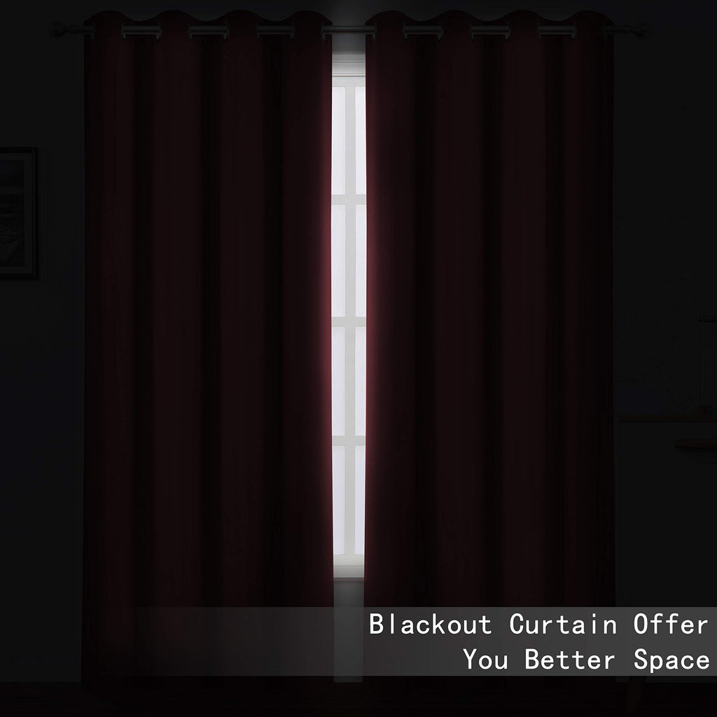 Lemomo 100% Blackout Curtains 52 X 72 Inch/Burgundy Red Curtains 2 Panels With Black Lining Room Darkening Thermal Insulated Bed