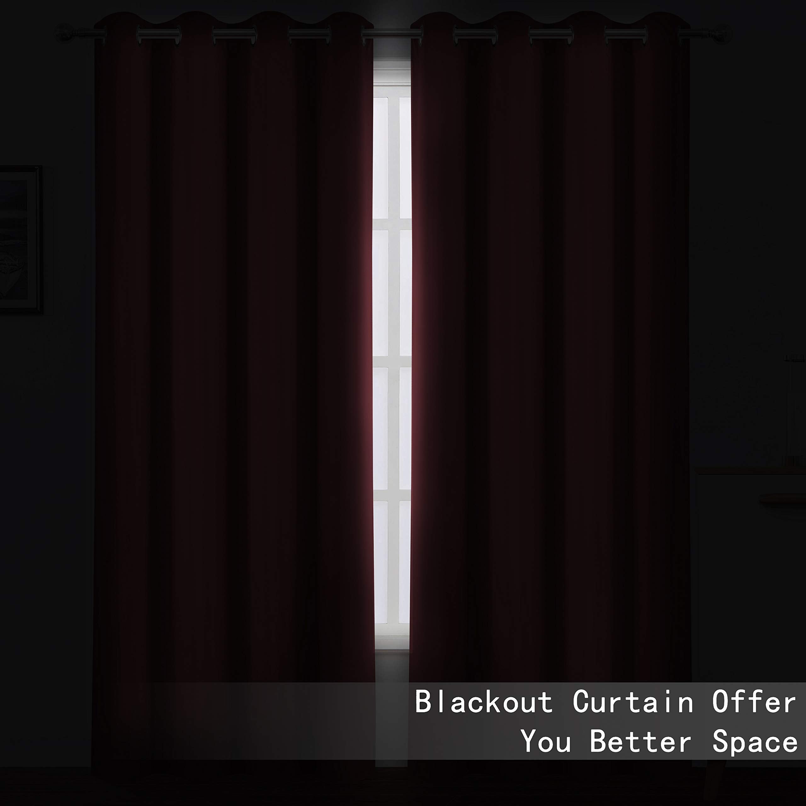 Lemomo 100% Blackout Curtains 52 X 72 Inch/Burgundy Red Curtains 2 Panels With Black Lining Room Darkening Thermal Insulated Bed