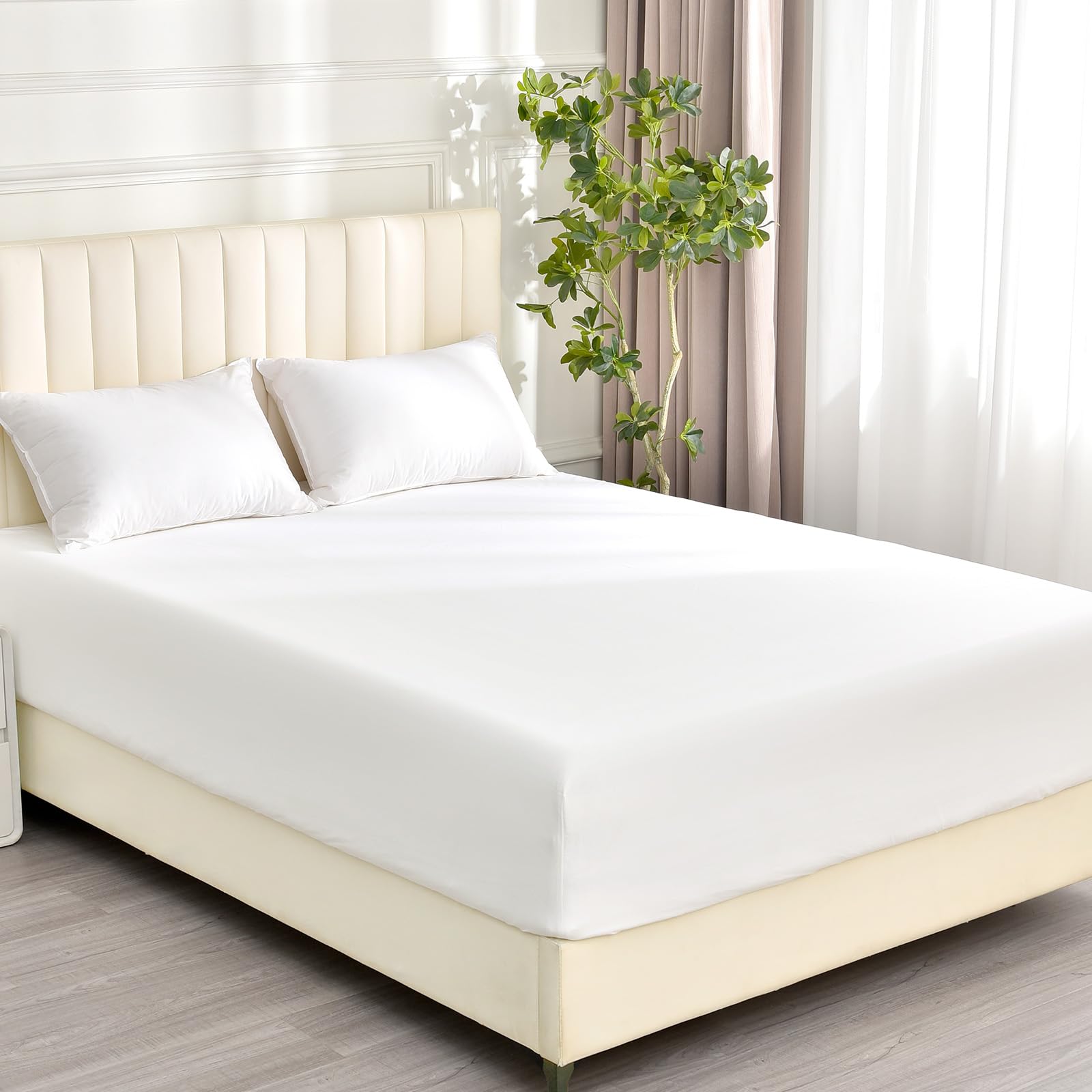 David'S Home 100% Washed Cotton Fitted Sheet Queen, Ultra Soft Bottom Sheets With 2.5Cm Wider Elastic 16' Deep Pockets, Skin Fr