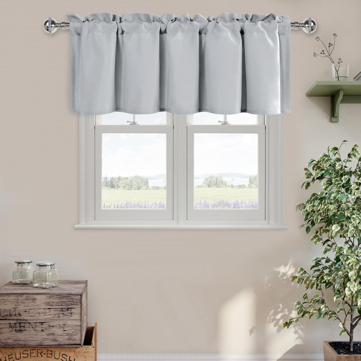 Dwcn Valance Curtains For Living Room, Silver Grey Kitchen Valance Solid Short Topper, Room Darkening Curtain Valance, Basement