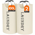 Lifewit 100L 2-Pack Large Laundry Basket, Collapsible Laundry Hamper with Aluminum Handles, Waterproof Freestanding Dirty Clothe
