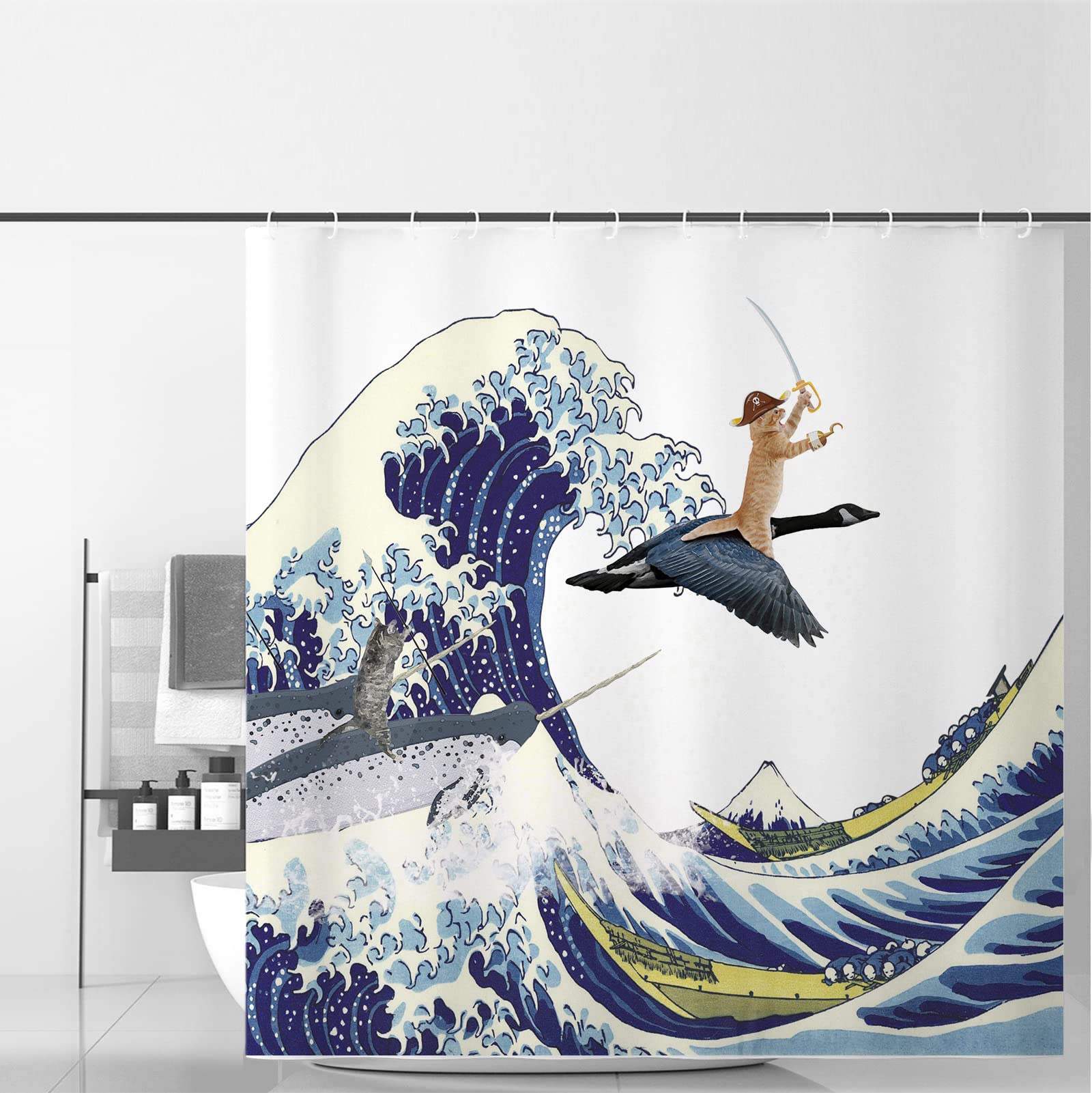 Loxasum Bathroom Shower Curtain Pirate Cat Home Decor Decorative Bathroom Accessories