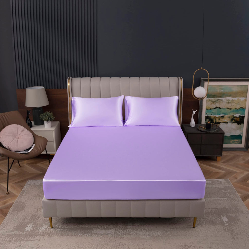 Homiest Lavender Satin Fitted Sheet Full Size Fitted Bed Sheet, Deep Pocket Fitted Sheet Only, Luxury & Ultra Soft Bedding Fitted Sheet Single Bottom Bed Sheets Sold Separately