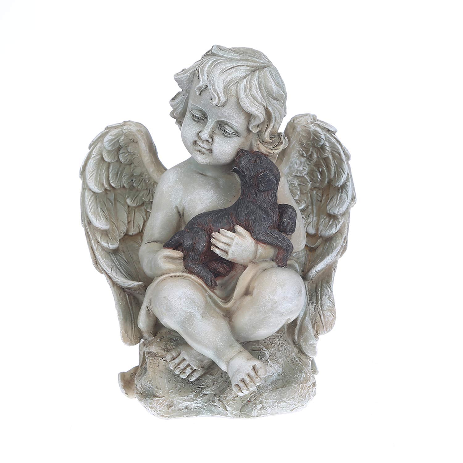 Topadorn Angel Wings With A Little Dog In Arms Angel Resin Statue, Angel Figurine Tabletop Decor Design Display