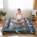 Grey Pineapple Japanese Floor Futon Mattress, Tatami Floor Mat Portable Camping Mattress Kids Sleeping Pad Foldable Roll Up Floor Lounger Couch Bed Queen Size With Mattress Protector Cover