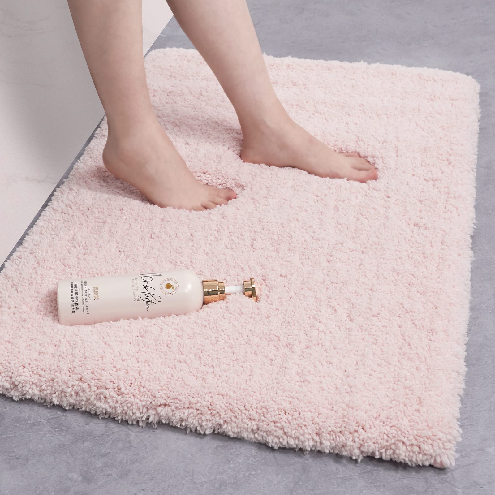 ILANGO Pink Bathroom Rugs Mats Super Absorbent, Washable Bath Mat Non Slip for Floor, Thick Plush Shaggy Bath Rug with Rubber Bo