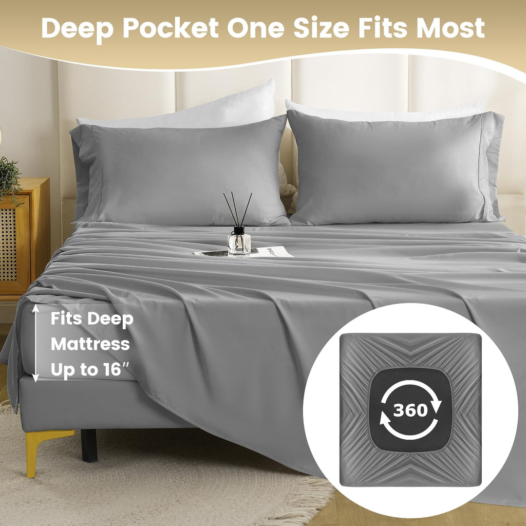 Cozysmile King Sheet Set - 4 Piece Silky Soft Breathable Bed Sheet & Pillowcase Set, 16'' Deep Pocket Hotel Luxury Wrinkle Free