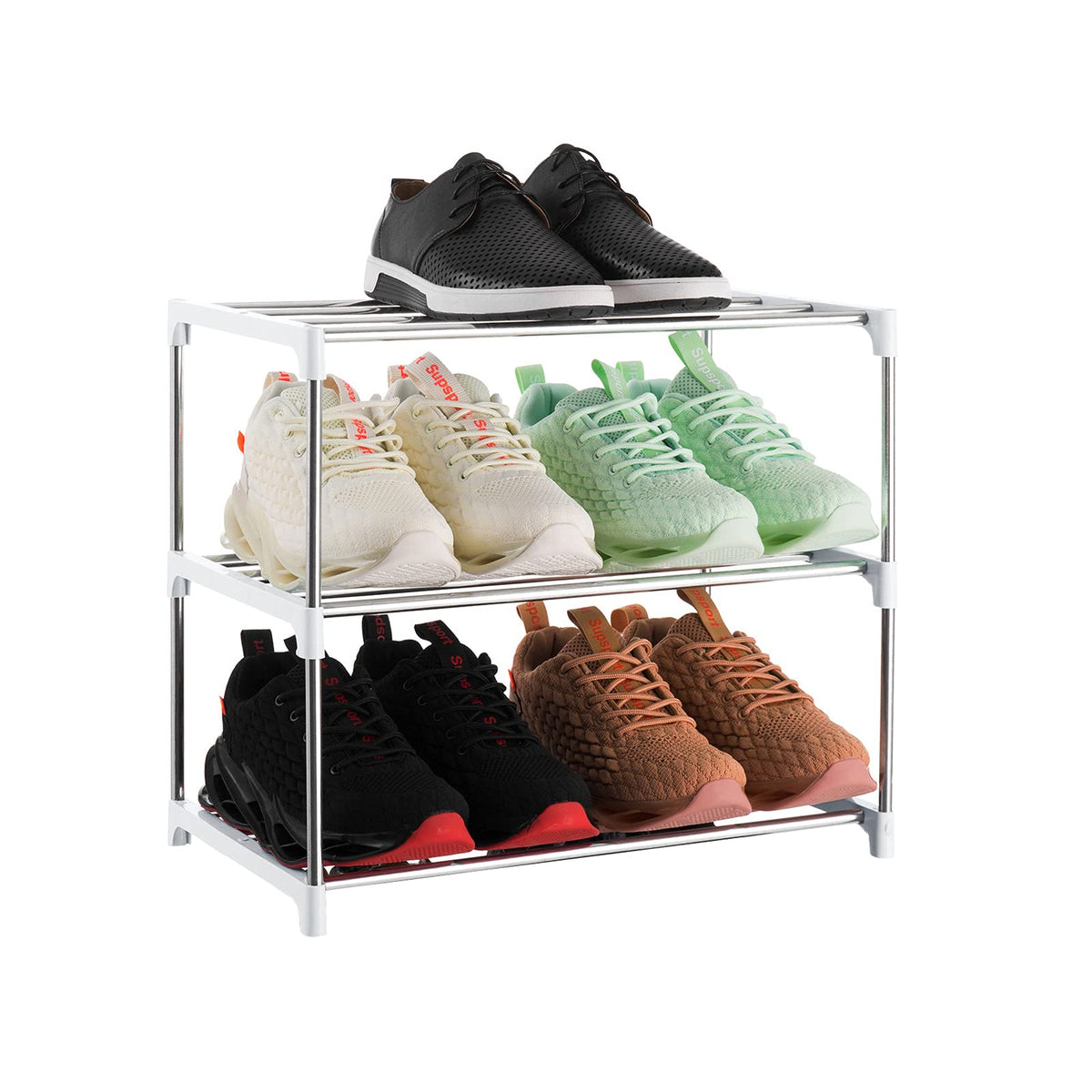 Xerhnan 3-Tier Stackable Small Shoe Rack, Lightweight Shoe Shelf Storage Organizer For Entryway, Hallway And Closet(White)