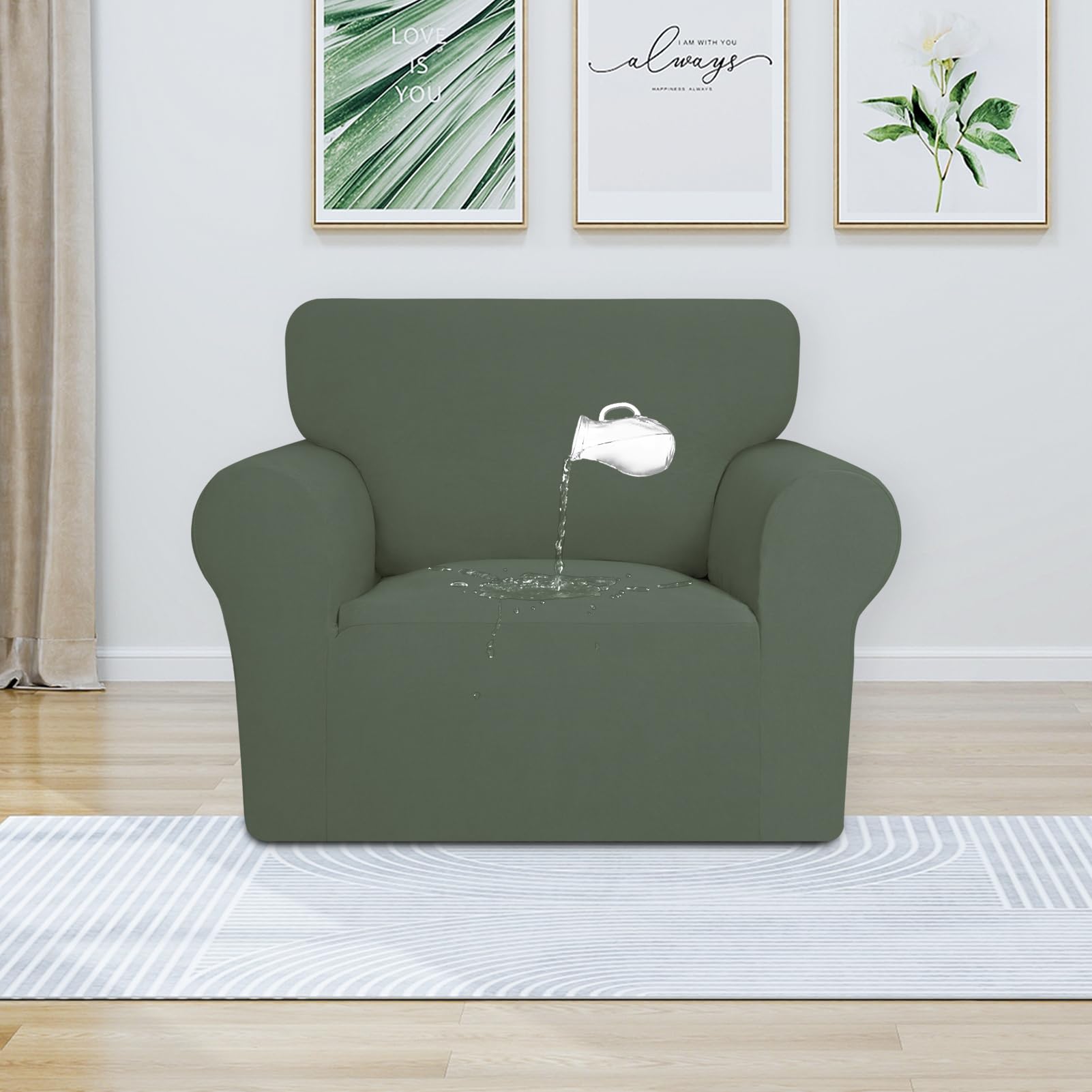 Purefit 100% Dual Waterproof Couch Cover Slipcovers For Couches And Sofas - Stretch Non Slip Fleece Sofa Covers Washable, Leakproof Furniture Protector For Kids, Pets, Dog (Chair, Greyish Green)