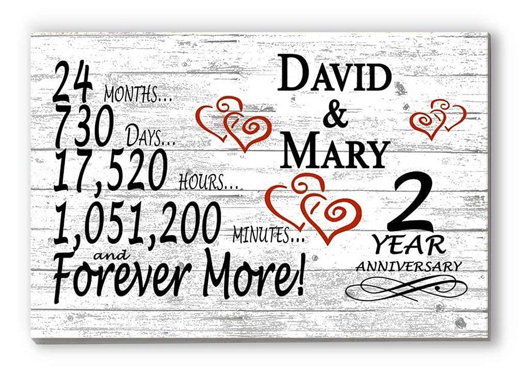 Personalized 2 Year Anniversary Sign Gift Second Wedding Anniversary 2nd For Couple - Minutes Days Years - Solid Wood - 16.5in x