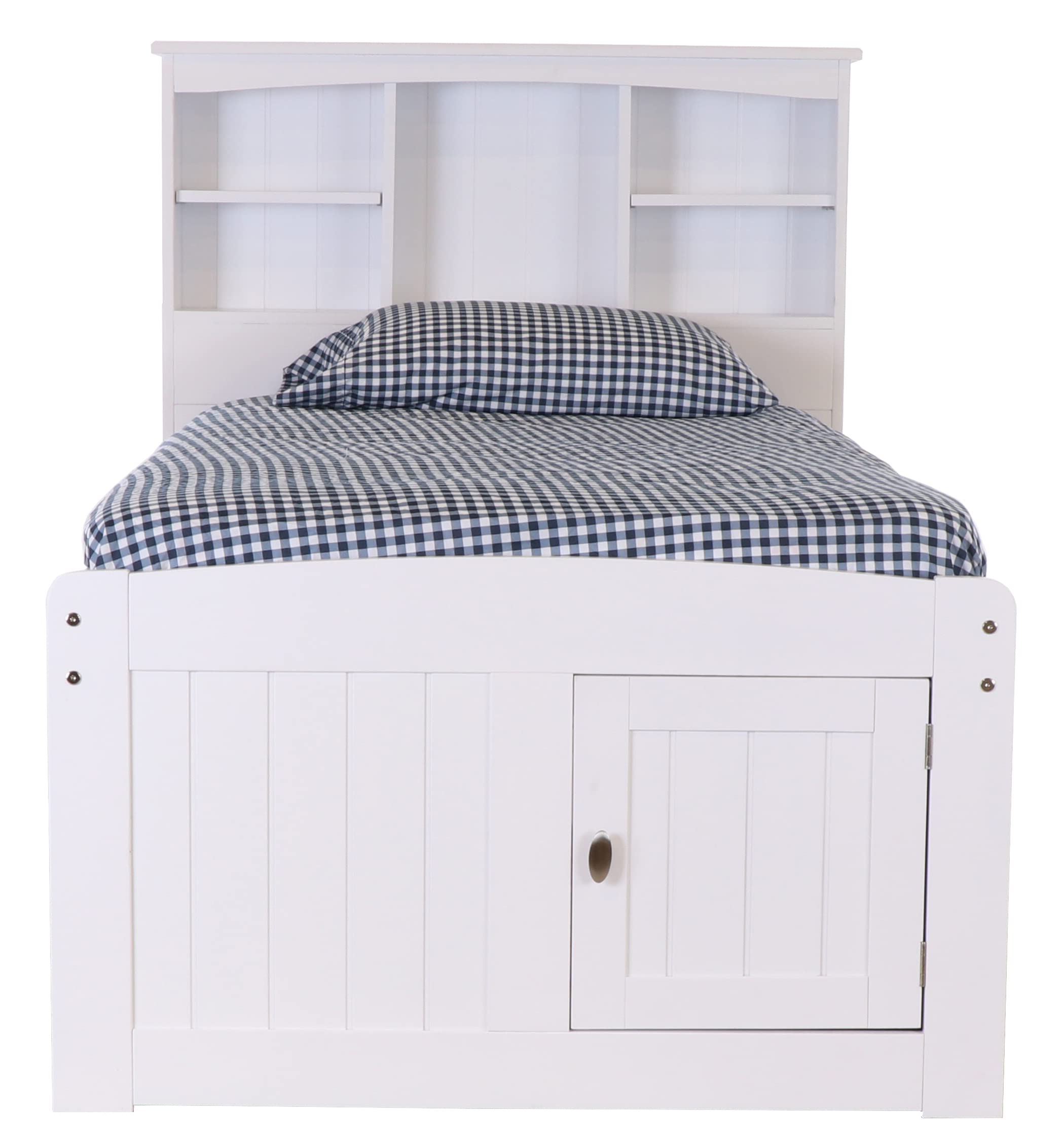 OS Home and Office Furniture Model 80220K12-22 Solid Pine Twin Captains Bookcase Bed with 12 Spacious underbed Drawers in Casual White