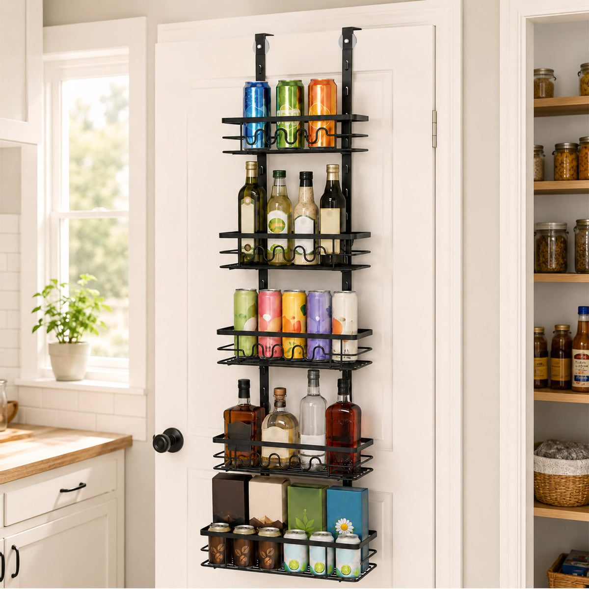 Norvane Over the Door Pantry Organizer, 5Tier Adjustable Spice Rack, Black