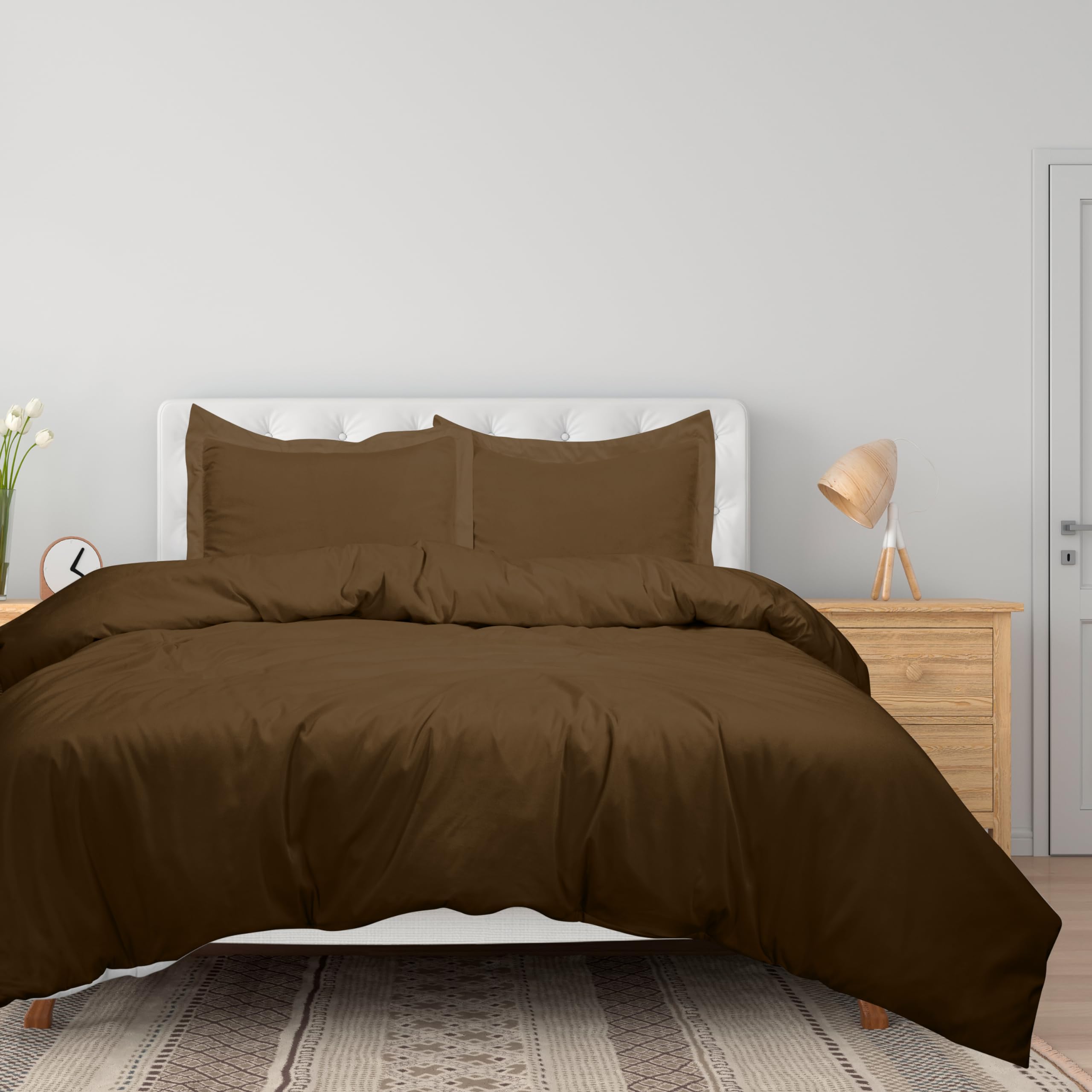 Royale Linens Chocolate Duvet Cover Queen Size - 3 Piece Bedding Comforter Covers - Zipper Closure - 1 Queen Duvet Cover 90X90 I