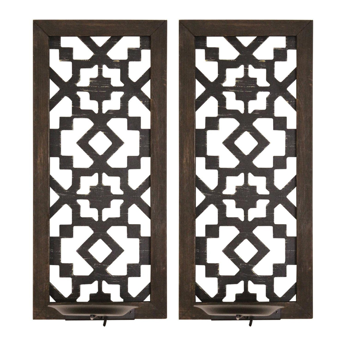 Stratton Home Décor Stratton Home Decor Set of 2 Boho Laser Cut Sconce Wall Décor, 6.75W X 6.25D X 15.00H, Black