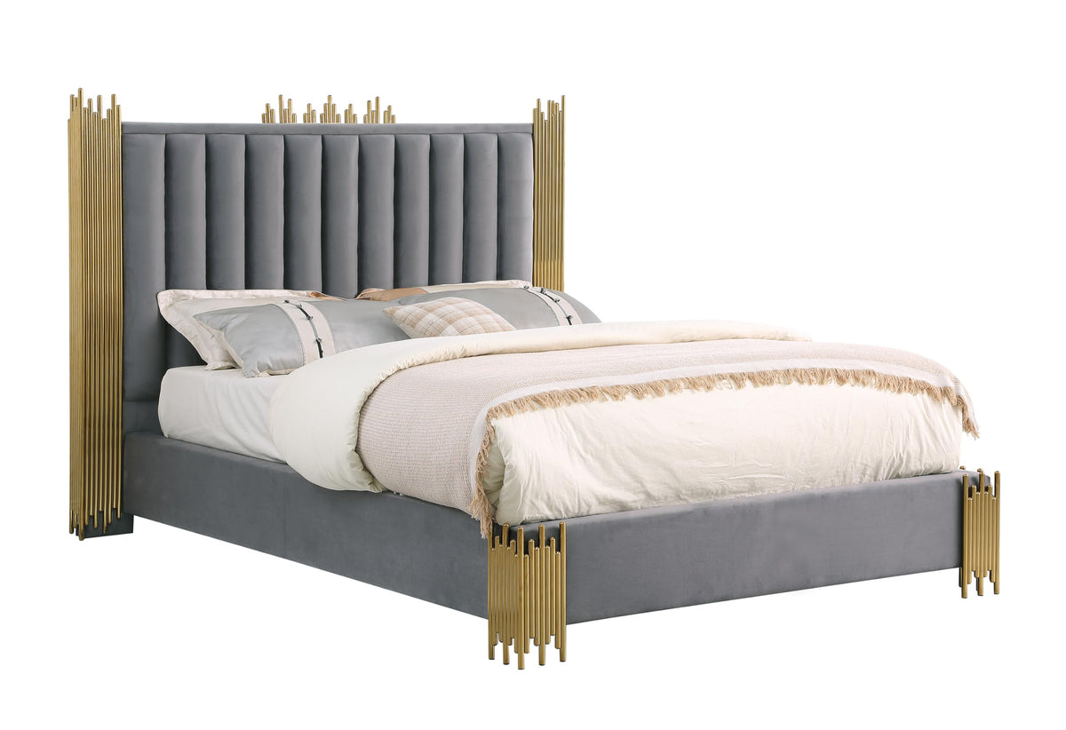 Best Quality Furniture B04-Qb Platform, Queen (U.S. Standard), Dark Gray/Gold