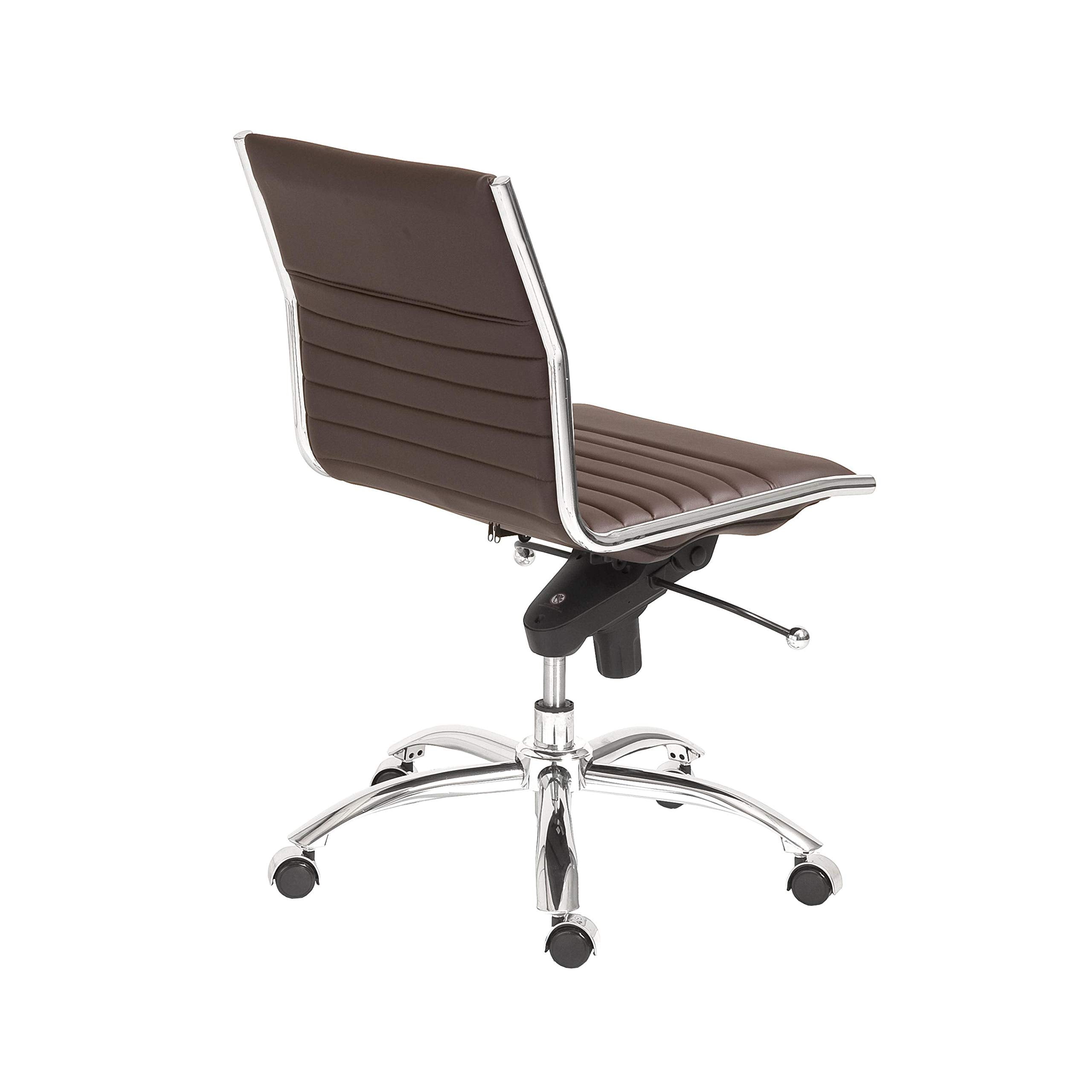HomeRoots 26.38' X 25.99' X 38.19' Low Back Office Chair Without Armrests in Brown with Chromed Steel Base