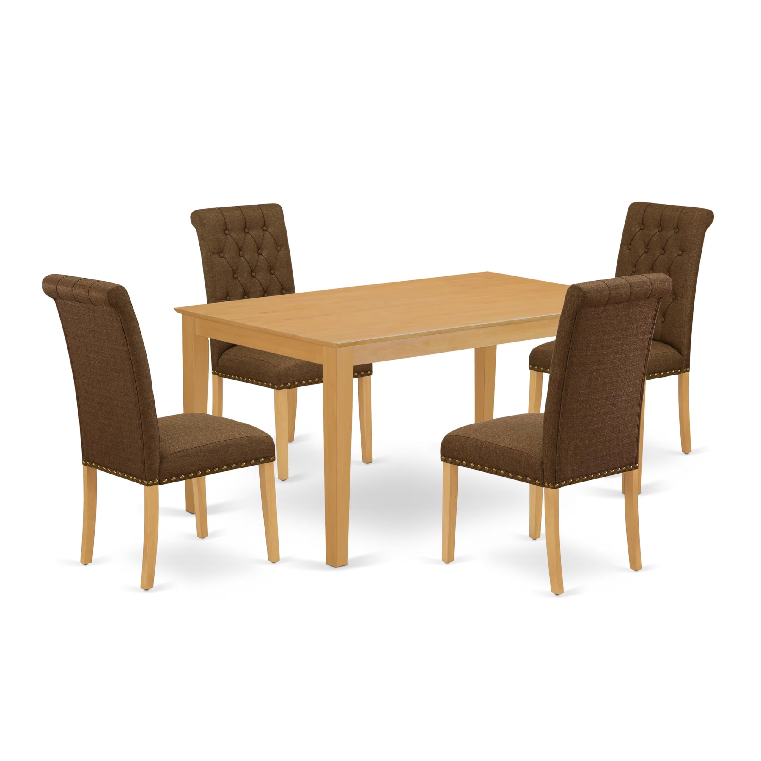 East West Furniture Cabr5-Oak-18 5 Piece Dining Room Furniture Set Includes A Rectangle Dining Table And 4 Brown Linen Linen Fabric Upholstered Chairs, 36X60 Inch, Oak