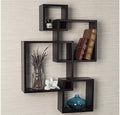 Wooden Cave Wall Decoration Items For Living Room Hanging 3D (Black) (Set Of 4) | Wooden Wall Shelves | Made In India