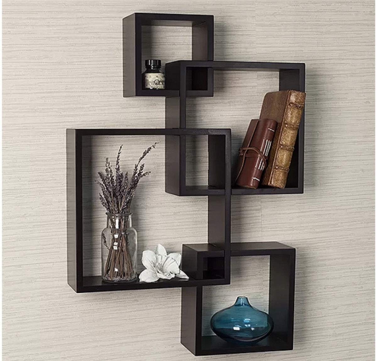 Wooden Cave Wall Decoration Items For Living Room Hanging 3D (Black) (Set Of 4) | Wooden Wall Shelves | Made In India