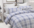SLEEPBELLA Blue White Plaid Duvet Cover Set, 100% Cotton Bedding, Buffalo Grid Geometric Checker Pattern, with Button Closure (3
