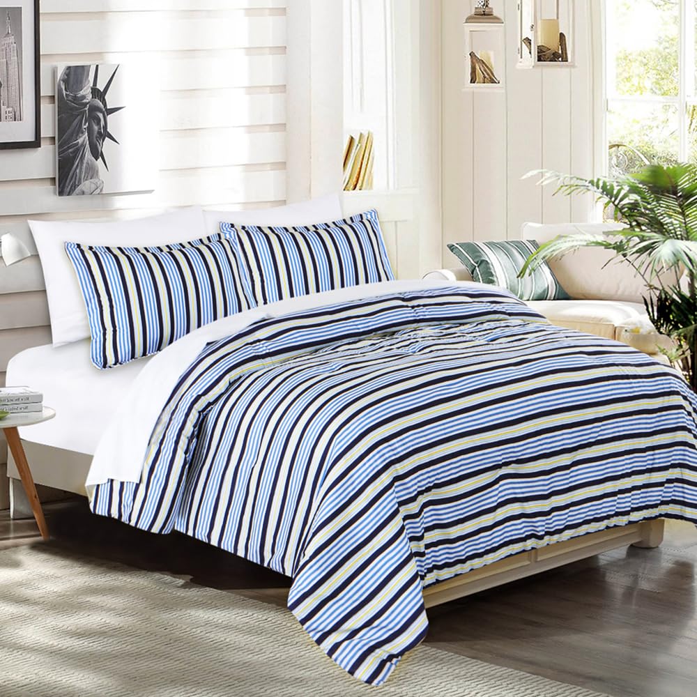 Emme Queen Comforter Set 7 Piece Bedding Sets, Blue Bed In A Bag Bedspreads Queen Size With Comforter, Sheets, Pillowcases & Sha