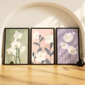 SoulAbiti Orchid & Wildflower set of 3 Framed Wall Print 12x18 inch Black Frame PlexiGlass Floral Art ready to hang for living