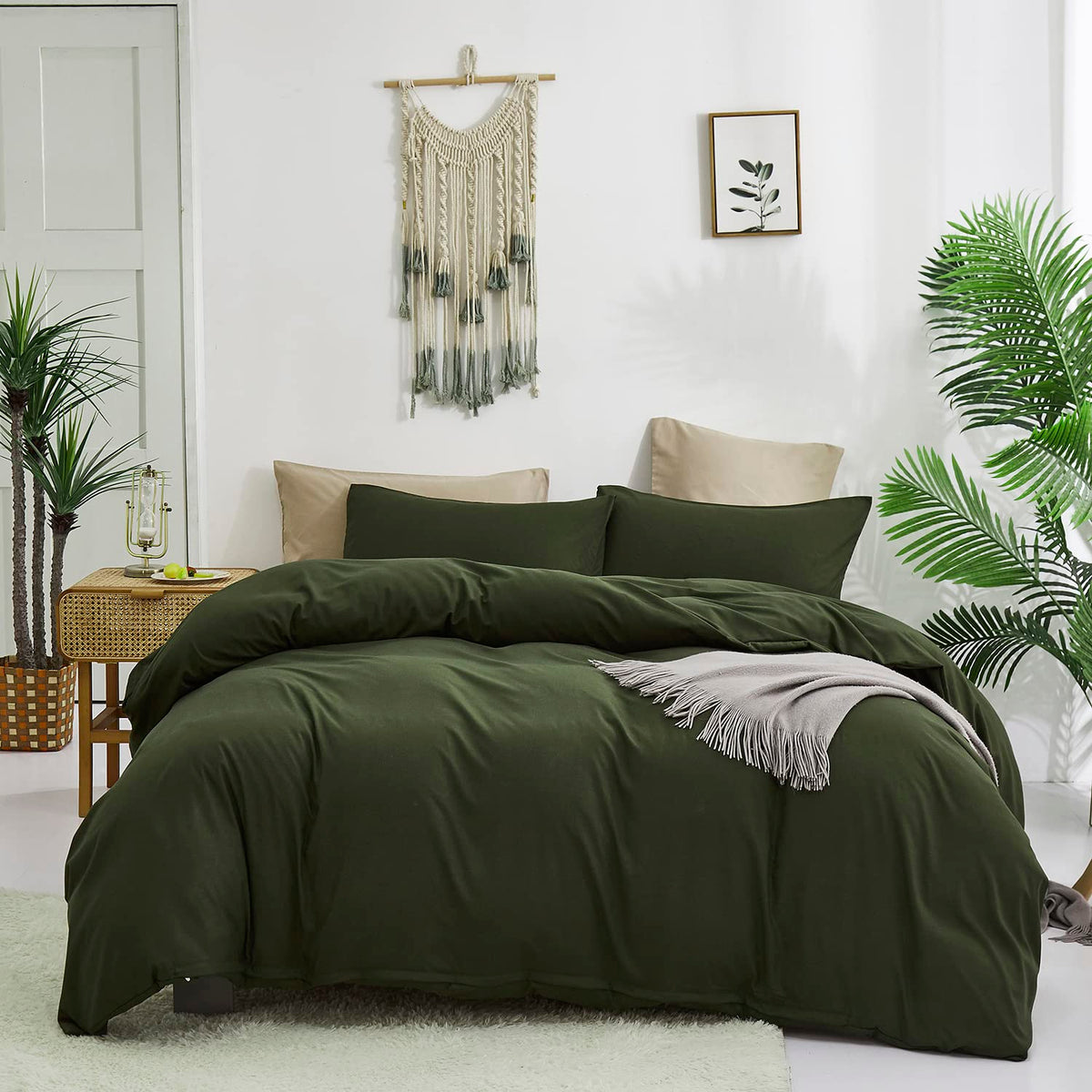 Karever Army Green Comforter Set Queen Olive Green Bedding Set Dark Green Comforter Set Queen Men Breathable Olive Green Comfort