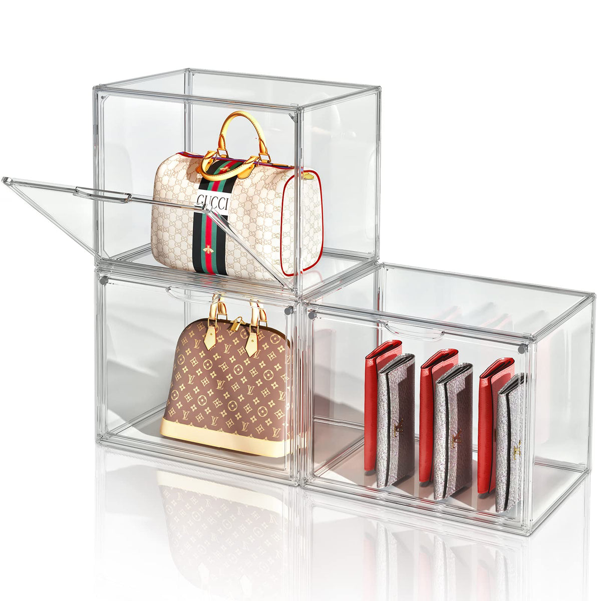 MSHOMELY Clear Handbag Storage Organizer, 3 Packs Purse Storage for Closet, Acrylic Display Case for Purse/Handbag, Stackable Pu