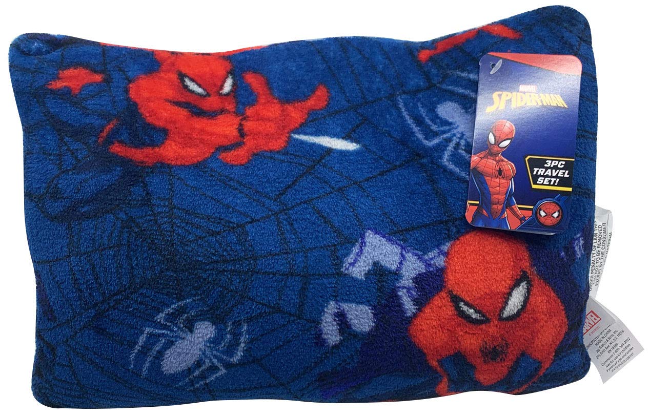 Jay Franco Marvel Spiderman Travel Set - 3 Piece Kids Travel Set Includes Blanket, Pillow, & Plush