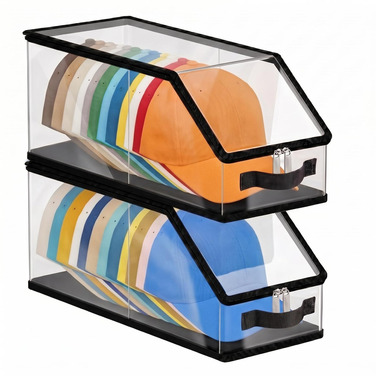 Stackable Hat Storage for Baseball Caps, 2 Pack, Black Frame, Clear Window