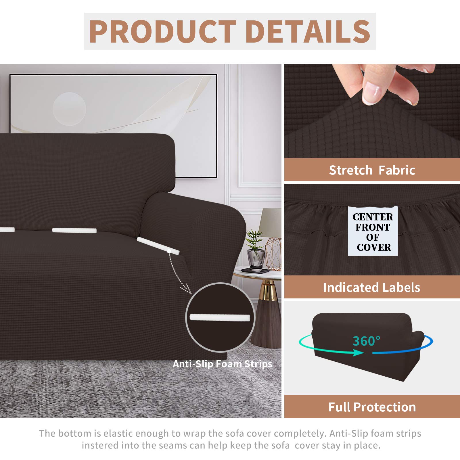 Easy-Going 100% Waterproof Couch Cover, Dual Waterproof Sofa Cover, Stretch Jacquard Sofa Slipcover, Leakproof Furniture Protector For Kids, Pets, Dog And Cat(Oversized Sofa, Chocolate)