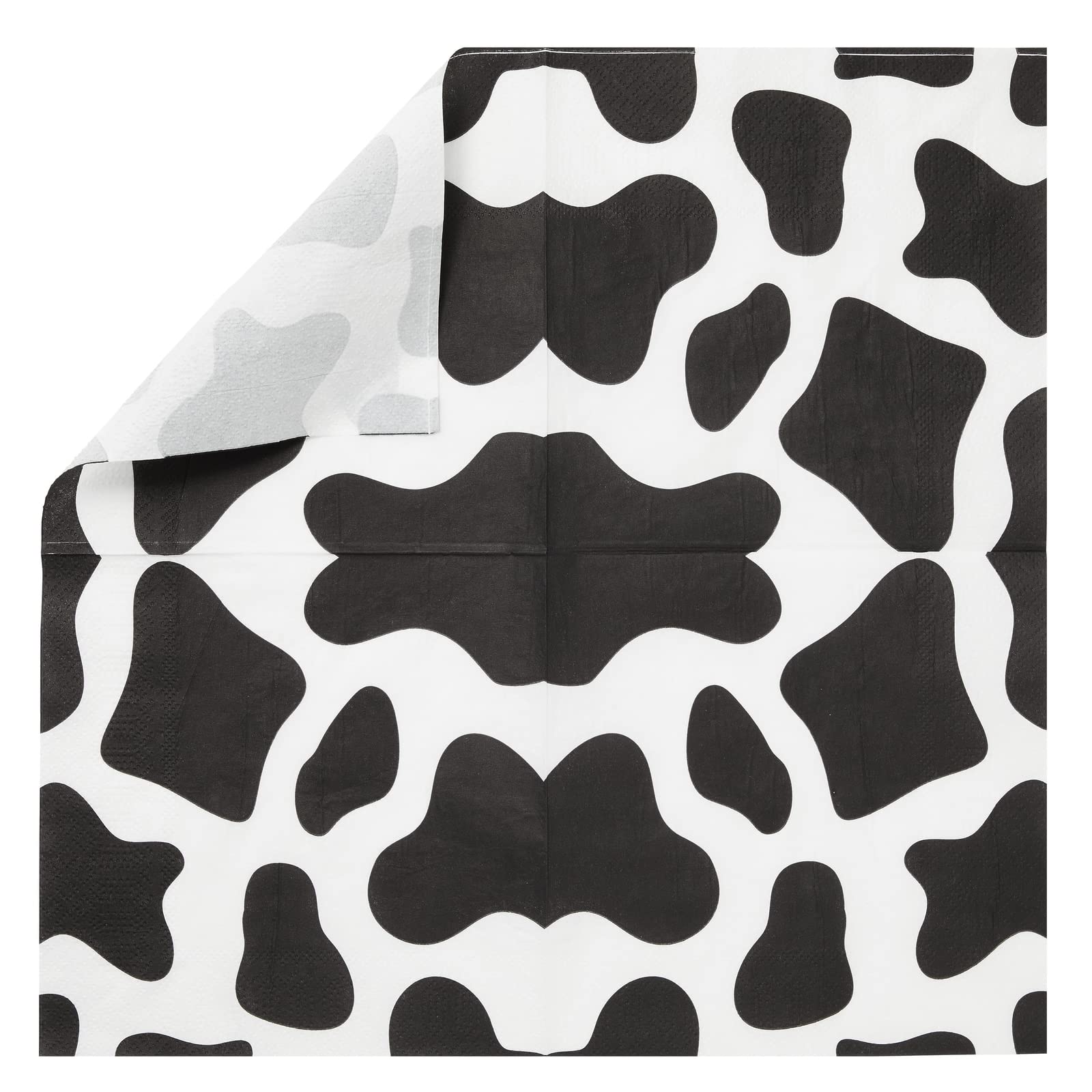 Blue Panda - 100 Pack Cow Print Napkins For Farm Animal Birthday Party Supplies (2-Ply, 6.5 X 6.5 In)