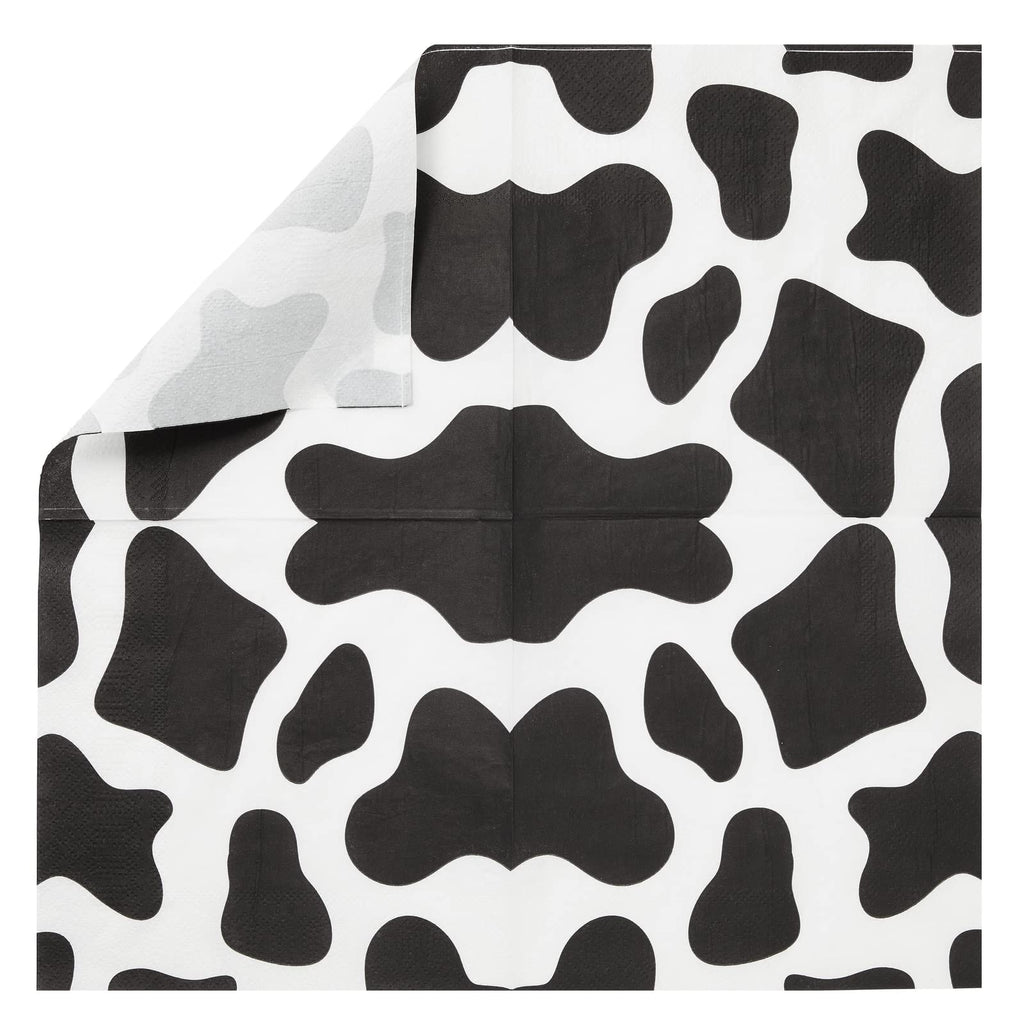 Blue Panda - 100 Pack Cow Print Napkins For Farm Animal Birthday Party Supplies (2-Ply, 6.5 X 6.5 In)