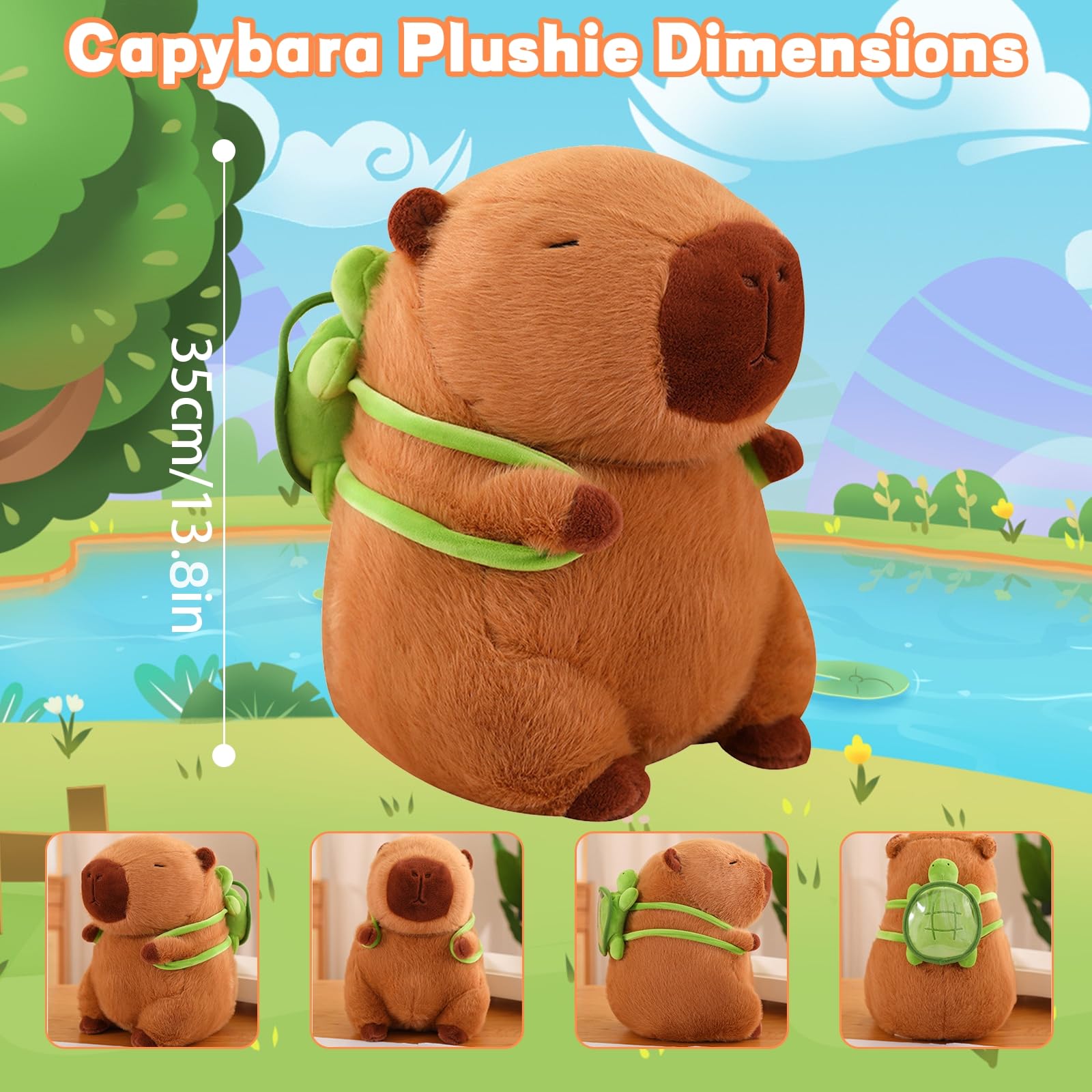 Emoin Cute Capybara Plush Kawaii 13.8Inch Capybara Stuffed Aniamls Toys With Turtle Backpack Capybara Plushie Doll Pillow Capyba