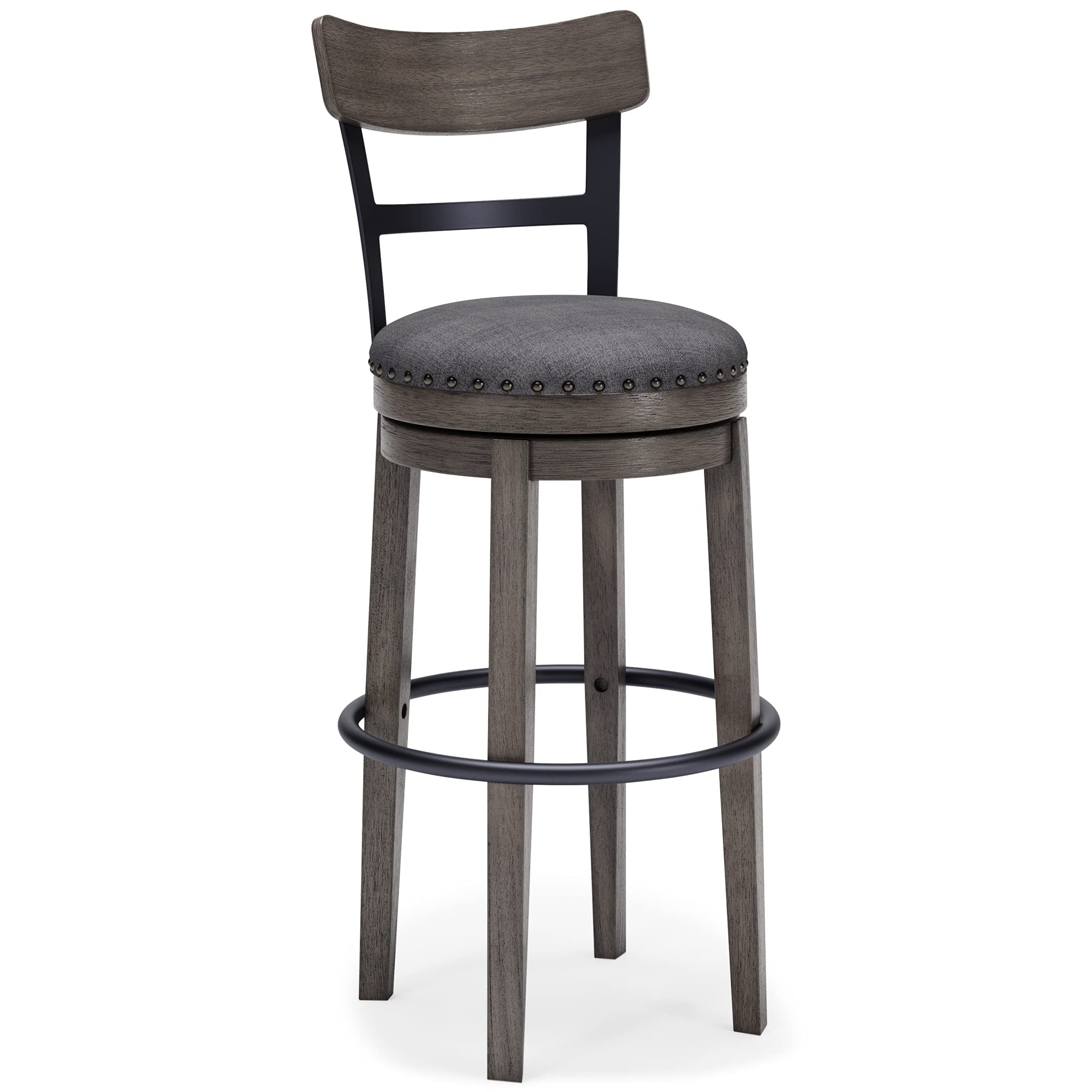 Signature Design By Ashley Caitbrook 30' Farmhouse Bar Height Upholstered Swivel Barstool, Gray
