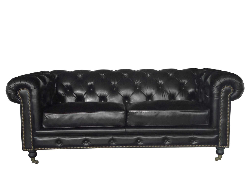 HomeRoots Furniture 36' X 76' X 30' Black Leather Sofa 2 Places