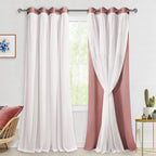 Hiasan Mix & Match Blackout Curtains with Sheer Overlay, Double Layer Thermal Insulated Privacy Grommet Window Curtains for Girl