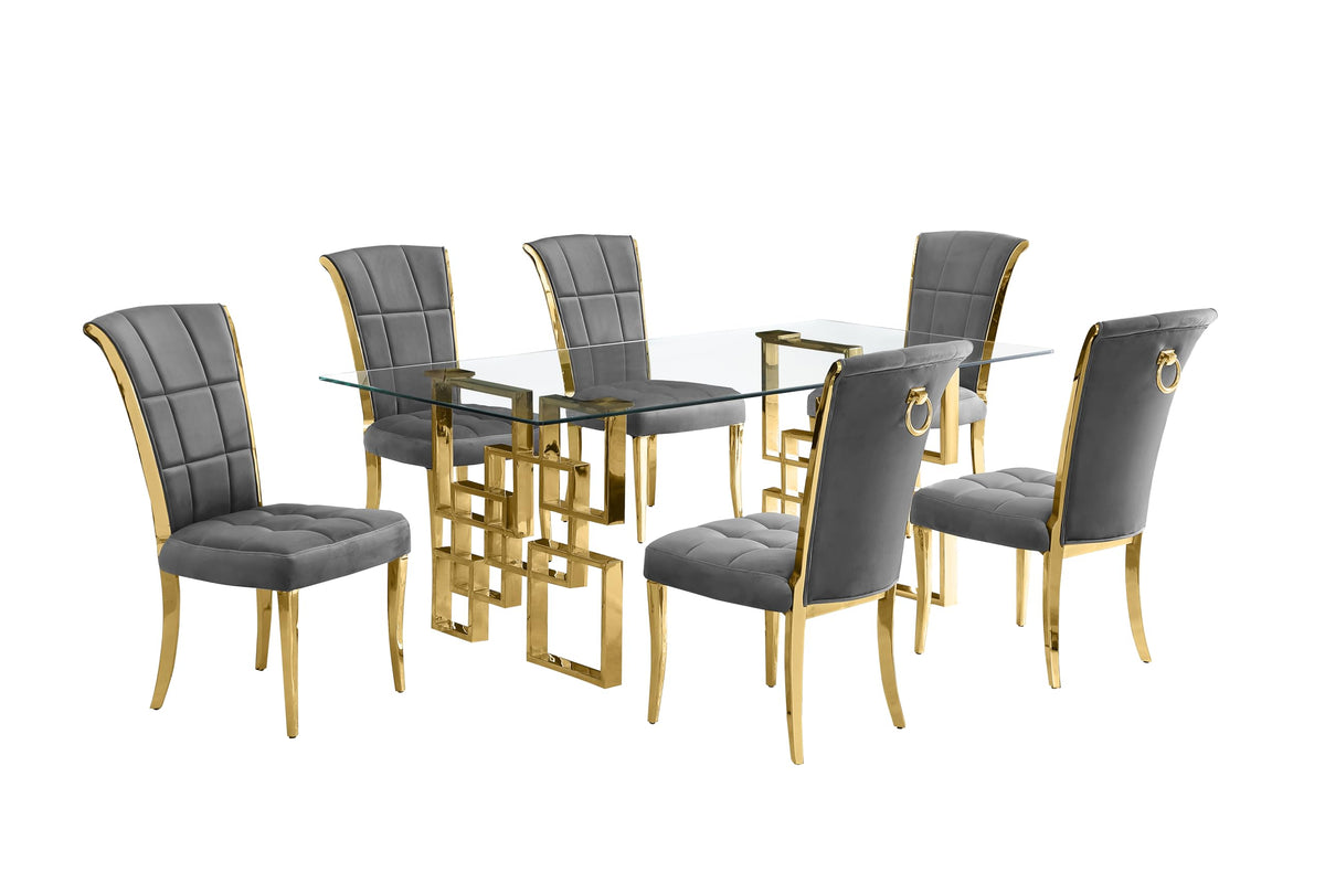Best Quality Furniture D222-6Sc324 Dining, 7-Piece Set, Dark Gray/Gold