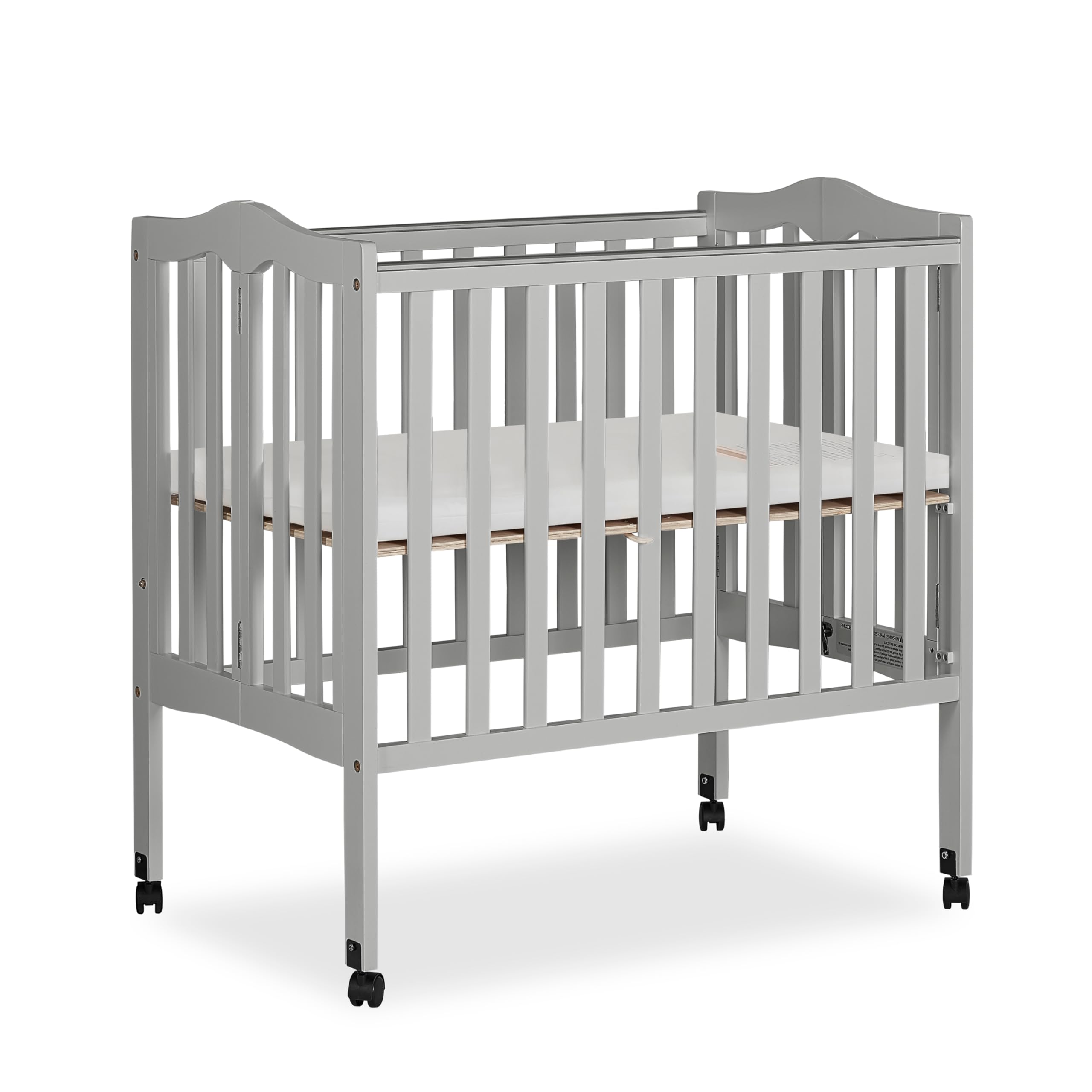 Dream On Me 2-in-1 Lightweight Folding Portable Stationary Side Crib in Pebble Grey, Greenguard Gold Certified, Baby Crib to Pla