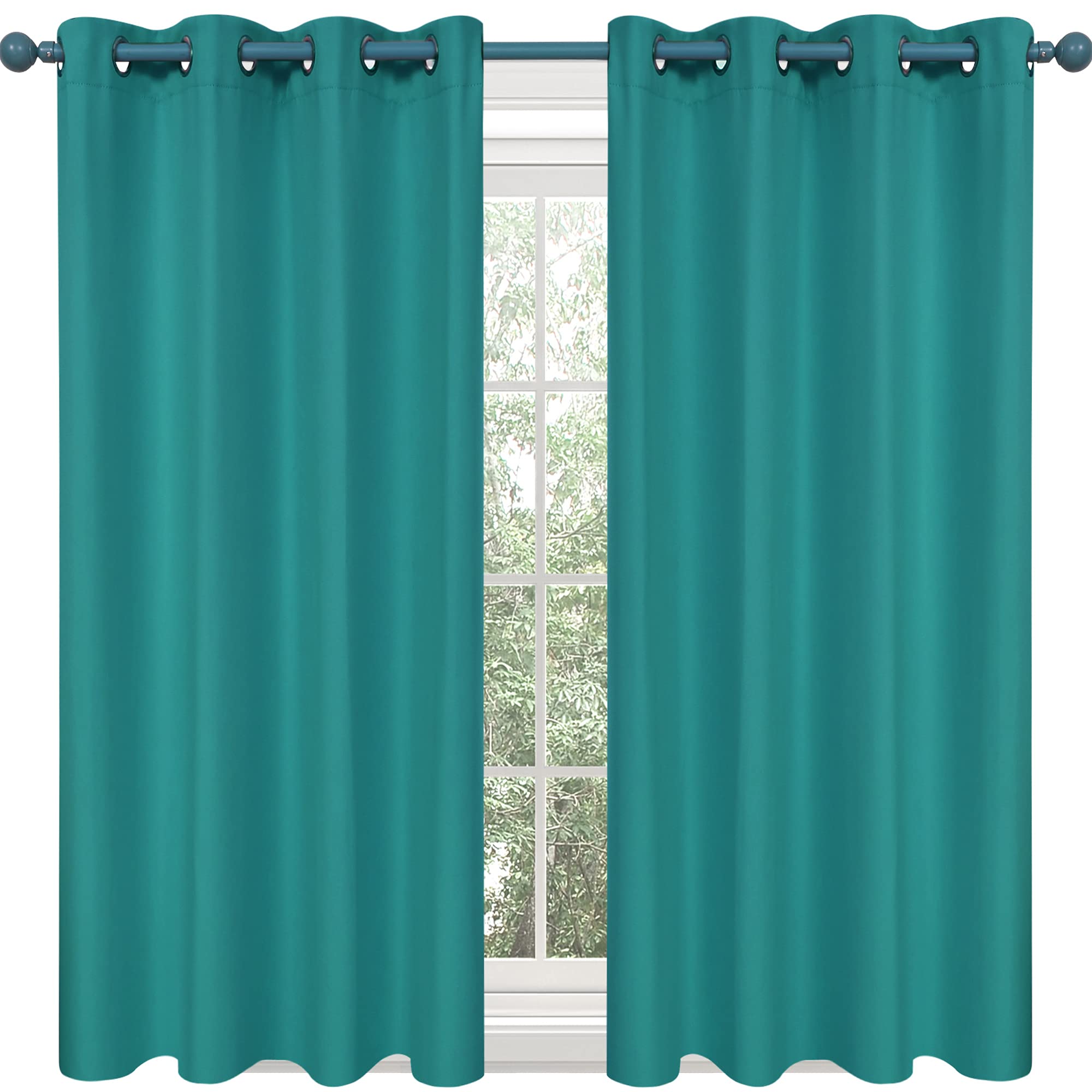 Deconovo Turquoise Curtains 45 Inch Length, Blackout Kitchen Curtains, Light Blocking Drapes for Small Window (Turquoise, 52Wx45