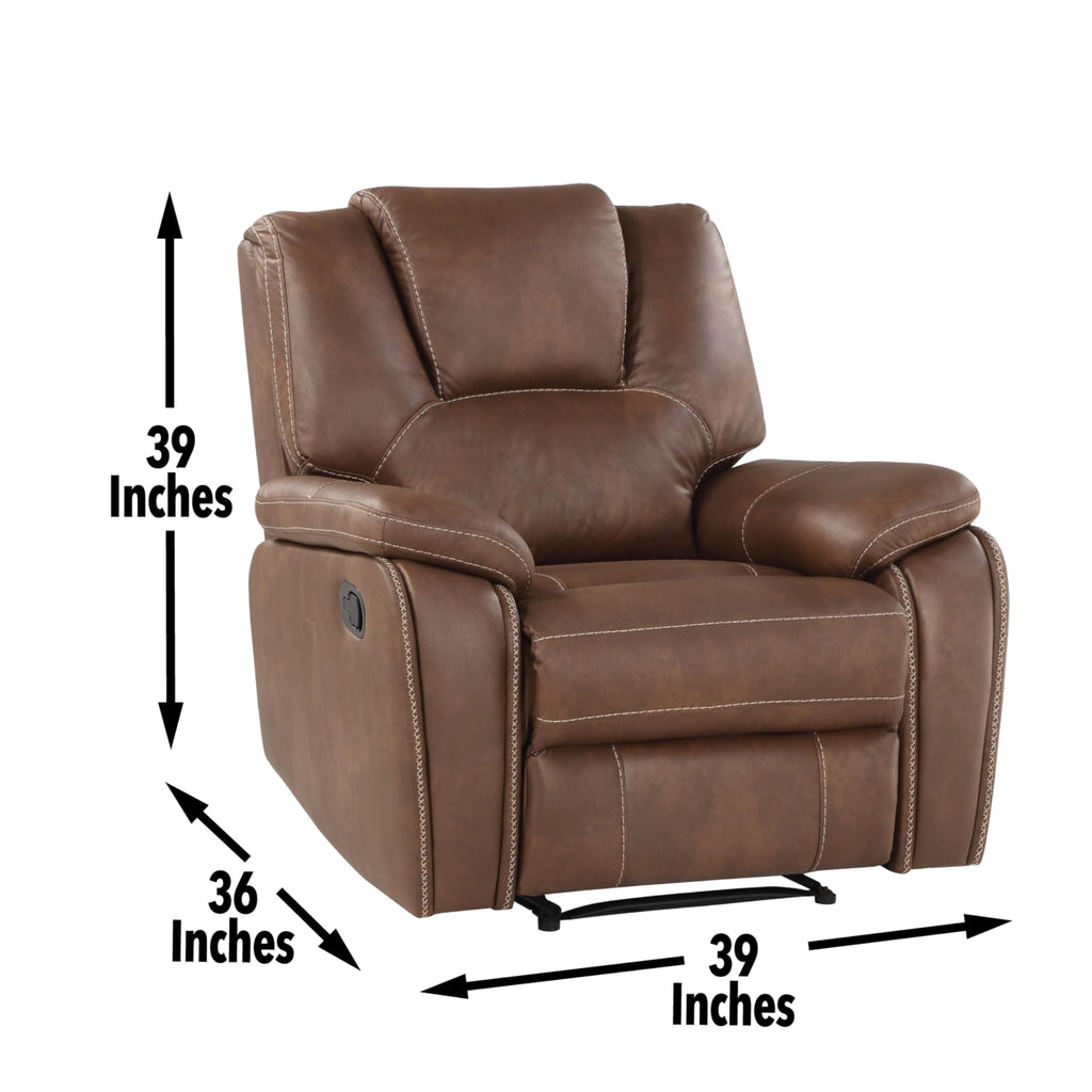 Steve Silver Co Katrine Manual Recliner, Chestnut Brown, Padded Faux-Leather Armrests, Raised Headrest, Living Room, Home Theater, Bedroom, 36" D x 23" W x 19" H, Brown