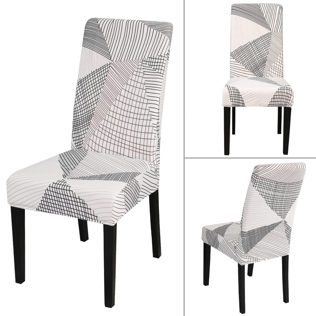 Jqinhome White Chair Covers For Dining Room Set Of 6, High Stretch Removable Washable Parsons Chair Slipcover For Home Party Hotel Wedding Ceremony (6Pcs, Geometric)