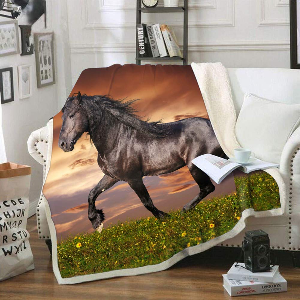 3D Horse Print Throws Blanket Comfort Warmth Soft Cozy Blanket Fleece Blanket Couch Blanket Reversible Bed Throw Tv Blanket Comf