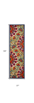 HomeRoots 8' Round Red and Ivory Round Floral Indoor Outdoor Area Rug